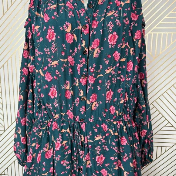 Free People Flower Fields Mini Dress Green Pink Floral Print Size Medium‎ - Picture 4 of 12